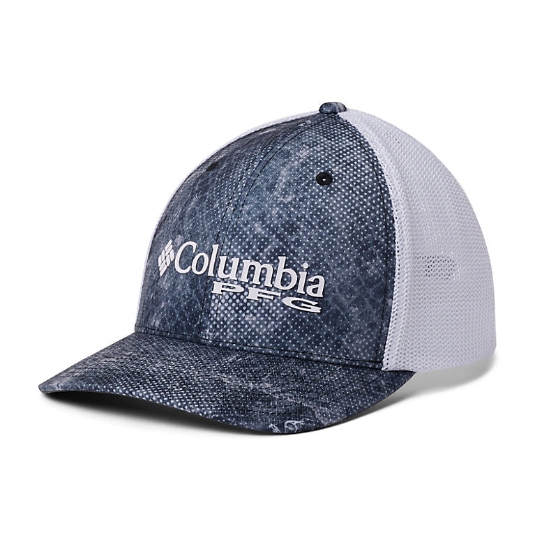Columbia PFG Hat Mens Blue White Fitted One Size No Tag Mesh Back Water Camo