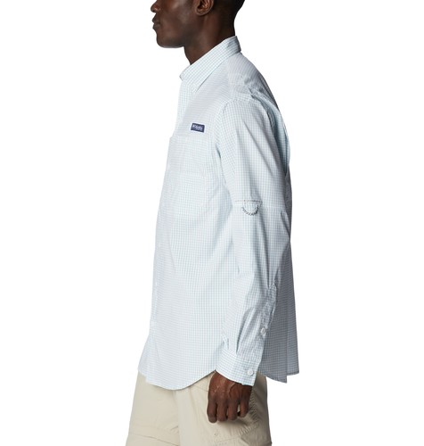 Columbia Men's MRO Logo PFG Super Tamiami™  Long Sleeve Shirt  - Ocean Teal Multi Gingham