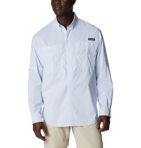Columbia Men's MRO Logo PFG Super Tamiami™  Long Sleeve Shirt  - Vivid Blue Multi Gingham