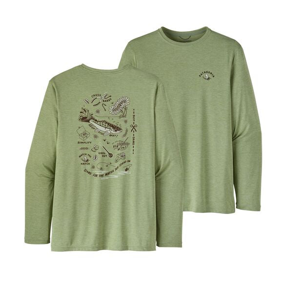 Patagonia Men's L/S Cap Cool Daily Fish Graphic Shirt Action Angler: Salvia Green X-Dye / XL