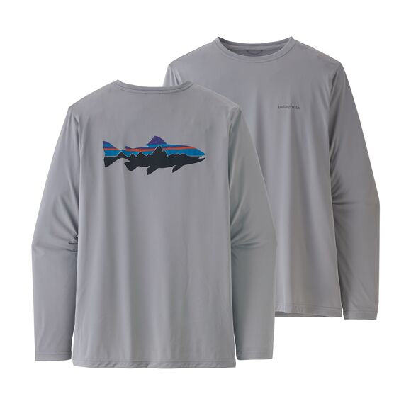 Patagonia Men's Long-Sleeved Capilene Cool Daily Fish Graphic Shirt Fitz Roy Trout: Salt Grey / XL